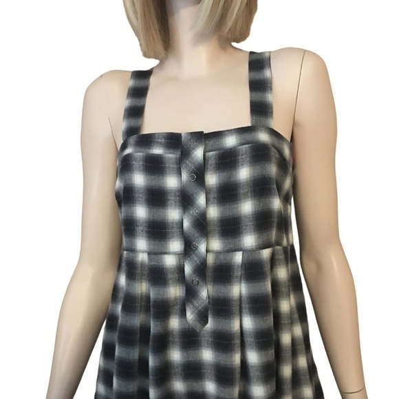 H&M Conscious 100% Organic Cotton Buffalo Plaid Jumper Dress Tunic Pockets - Picture 10 of 16